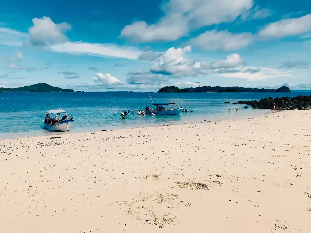 Coiba National Park with boats of snorklers and divers